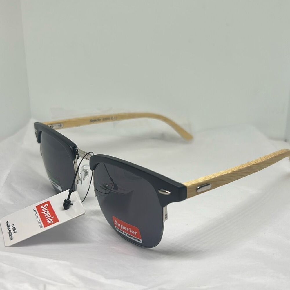 Superior Optical Trends Clubmaster-Style Sunglasses – Bamboo Arms – UV400 Maximu